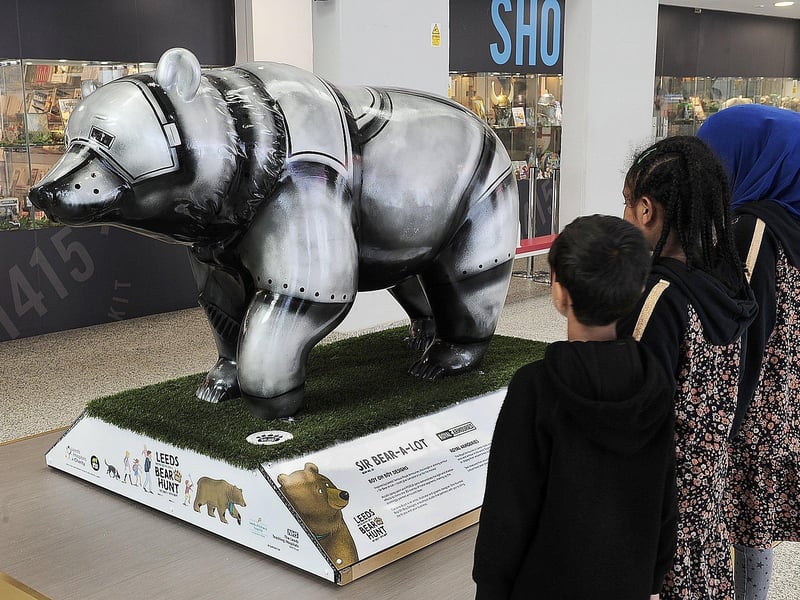 Sir Bear-A-Lot at the Royal Armouries, created by Boy Oh Boy Designs, who used acrylic spray paint and POSCA pens to mimic the metal segments of armour