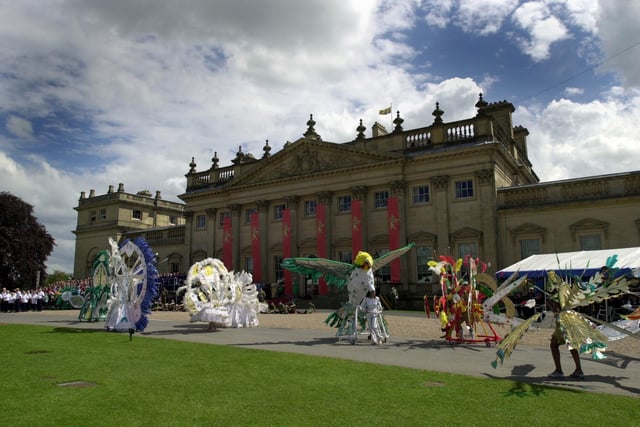 Members of the West Indian Carnival perform at Harewood House.