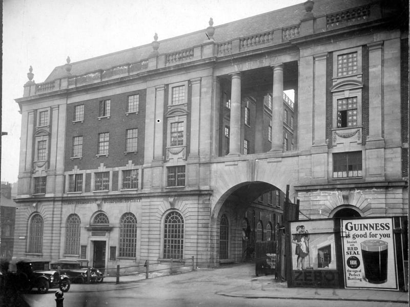 The head office of Leeds Permanent Building Society which opened on May 15, 1930. Arched entrance was to Cross Fountain Street. The Society was founded in 1846. By the time of its 10th birthday, the Society had 3,500 members and was proudly proclaiming itself to be the largest building society in the world. Pictured in April 1931.
