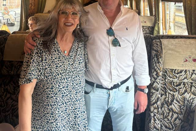 Brough to book ... author Milly Johnson with train owner David Pitts