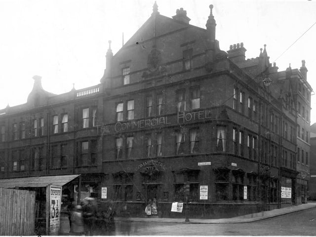 The Commercial Hotel at the junction of The Headrow and Albion Street. Pictured in August 1929.  It was to be demolished for widening and rebuilding this portion of the Headrow.