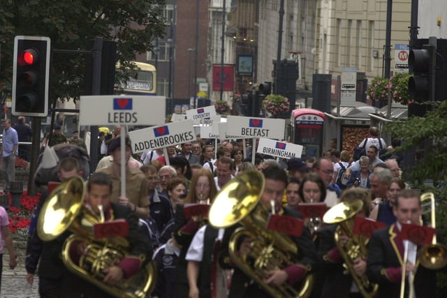 The Transplant Games parade heads up the Headrow, Leeds for the opening on July 26, 2001.