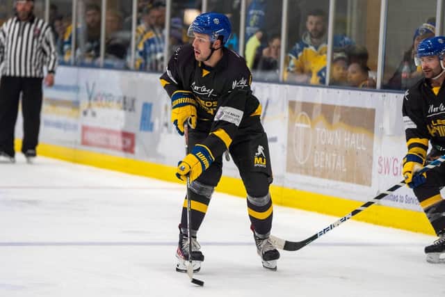 BIG HIT: Import forward Zach Brooks has proven a positive influence since his arrival at Leeds Knights, says linemate Cole Shudra. Picture courtesy of Oliver Portamento.