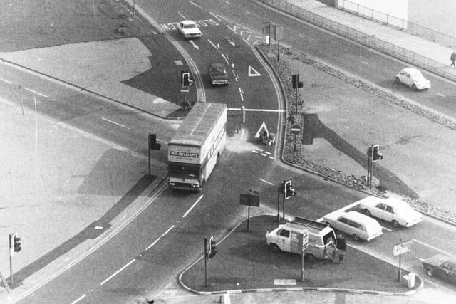 New traffic lights on Claypit Lane in March 1976.