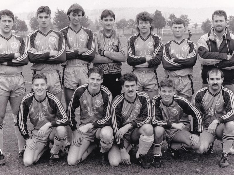 Nelson from Morley who were members of the Leeds Combination Premier Division. Pictured, back row from left, are Steve Fagan, Justin Healey, Adrian Aveyard, Dave Humphries, Shaun Bryan, Mark Kazar and Billy Martin (manager). Front row, from left, are Steve Megson, Andrew Megson, Mick Fagan, Eddie Kazar and George Handley.