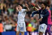 ENJOYING IT - Leeds United's Georginio Rutter and Daniel James celebrating their ascent to the top of the Championship after a 2-0 win over Millwall. Pic: Jonathan Gawthorpe