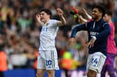ENJOYING IT - Leeds United's Georginio Rutter and Daniel James celebrating their ascent to the top of the Championship after a 2-0 win over Millwall. Pic: Jonathan Gawthorpe