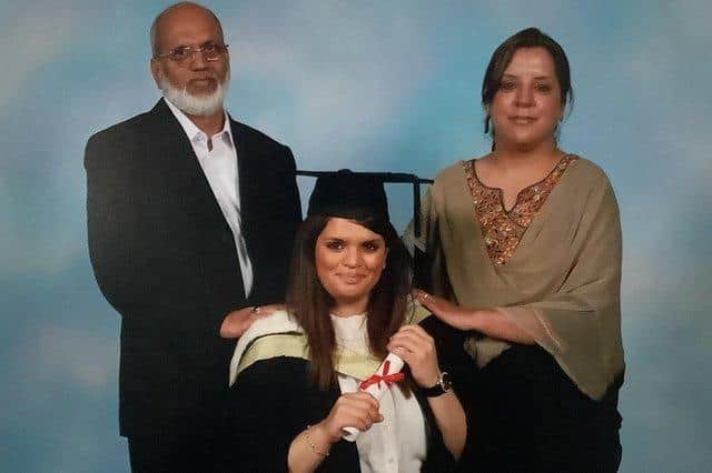 Fawziyah Javed with her parents Mohammed and Yasmin Javed.  She was on a visit to Edinburgh with husband Kashif Anwar when he murdered her by pushing her off Arthur's Seat.