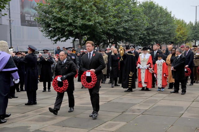 The Remembrance Sunday service at Leeds Victoria Gardens.