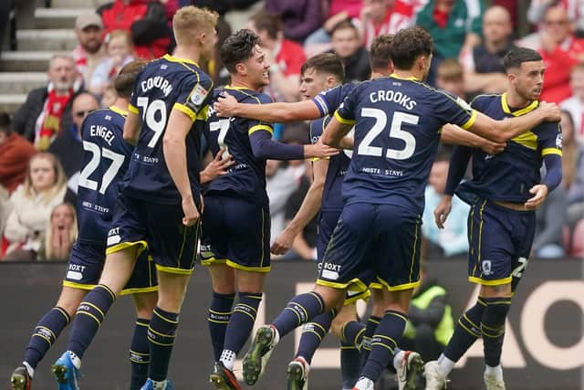 BORO BREAKTHROUGH: For Leeds United loanee Sam Greenwood, right, pictured netting his side's second goal in Saturday's 4-0 win at Championship hosts Sunderland.
Picture by Owen Humphreys/PA Wire.