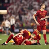 REFLECTIONS: From Leeds United loanee Diego Llorente, centre, pictured following defeat for his AS Roma side on penalties in Wednesday night's Europa League final against Sevilla at the Puskas Arena in Budapest. Photo by Naomi Baker/Getty Images.
