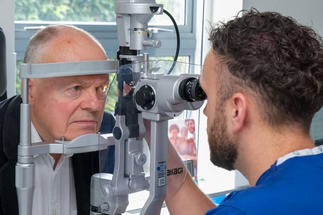 MP Clive Betts has an eye health check at Optegra Sheffield