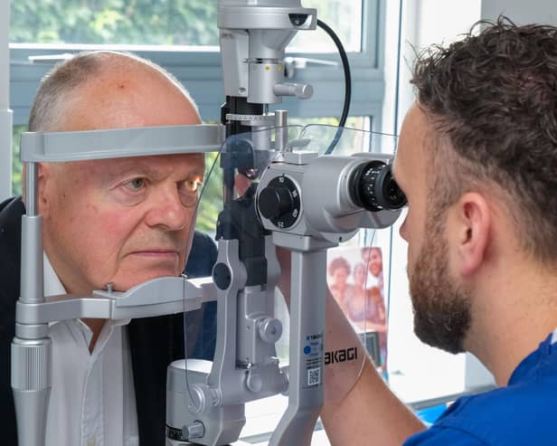 MP Clive Betts has an eye health check at Optegra Sheffield
