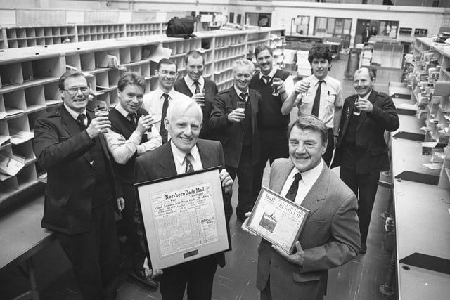 Postmen Albert Ferry, left, and Les Rose say goodbye after 48 and 31 years delivering letters to the people of Hartlepool.