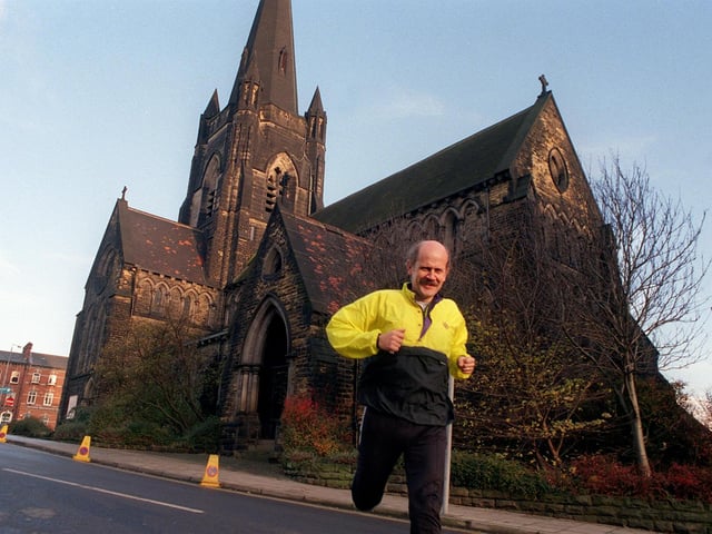 Rev Simon Robinson is pictured in  training for the Himalayan 100 Miles race in which he was hoping to raise some of the £500,000 needed to refurbish the Emmanuel C of E Church on Woodhouse Lane in November 1998.