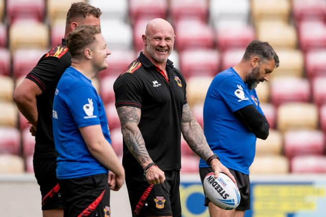 Keith Senior, facing camera, was an assistant-coach at Bradford Bulls last season. Picture by Allan McKenzie/SWpix.com.