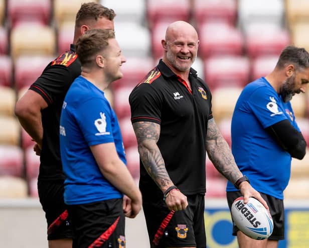Keith Senior, facing camera, was an assistant-coach at Bradford Bulls last season. Picture by Allan McKenzie/SWpix.com.