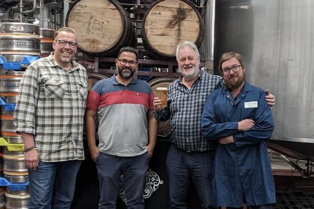 From left to right: Northern Bloc co-founder Dirk Mischendahl, Anurag Singh from Dastaan Leeds, and Kirkstall Brewery's co-founders Steve Holt and John Kelly (Photo by John Kelly/Kirkstall Brewery)