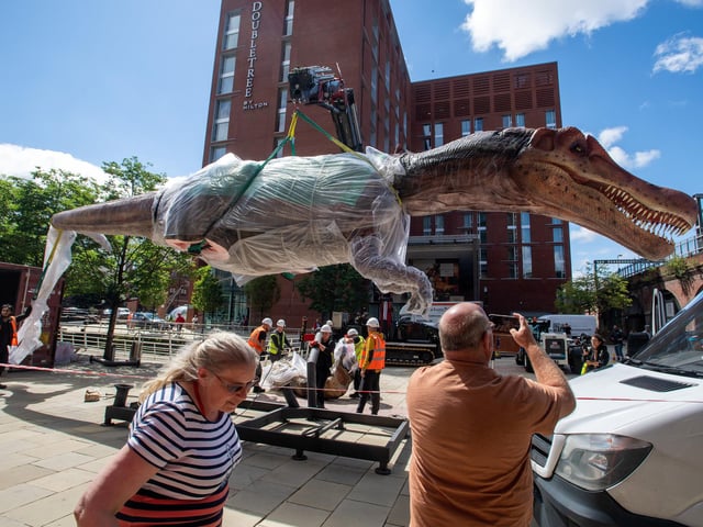 Either this is an earlier evolutionary form of the spinosaurus, or his legs simply haven't yet been attached by some divine creator (Leeds Business Improvement District).