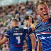 Corey Hall celebrates after scoring for Wakefield Trinity during last weekend's Super League semi-final win at Wigan Warriors. Picture by John Clifton/SWpix.com.