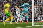 TIMELY BOOST: The display of £10m forward Joel Piroe, pictured doubling Leeds United's advantage in Thursday night's 4-0 romp against Norwich City in the Elland Road play-offs semi-final second leg. Picture by Jonathan Gawthorpe.