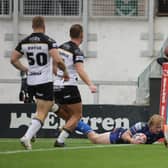 Lachlan Walmsley scores for Wakefield Trinity during last Saturday's win against York Knights. Picture by John Clifton/SWpix.com.