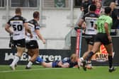 Lachlan Walmsley scores for Wakefield Trinity during last Saturday's win against York Knights. Picture by John Clifton/SWpix.com.