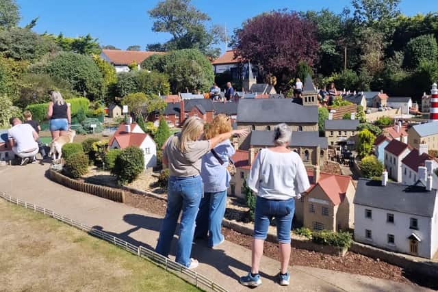 Rachel Hill shows Bondville Model Village to Hot Flash's director and writer