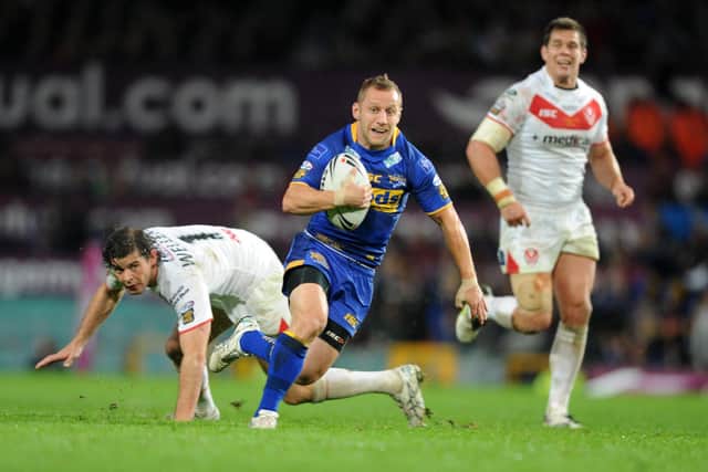 Rob Burrow scoring for Rhinos in the 2011 Grand Final. Picture by Steve Riding.