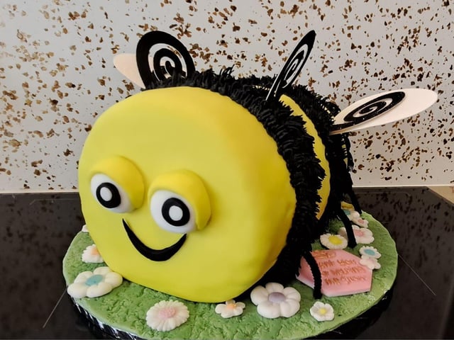 A wonderful bumble bee cake from Helen Arnold.