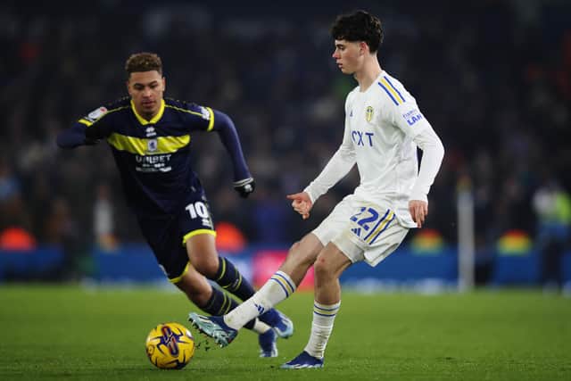 REST? Mooted for Leeds United star Archie Gray, right, at Blackburn Rovers. Photo by Jess Hornby/Getty Images.