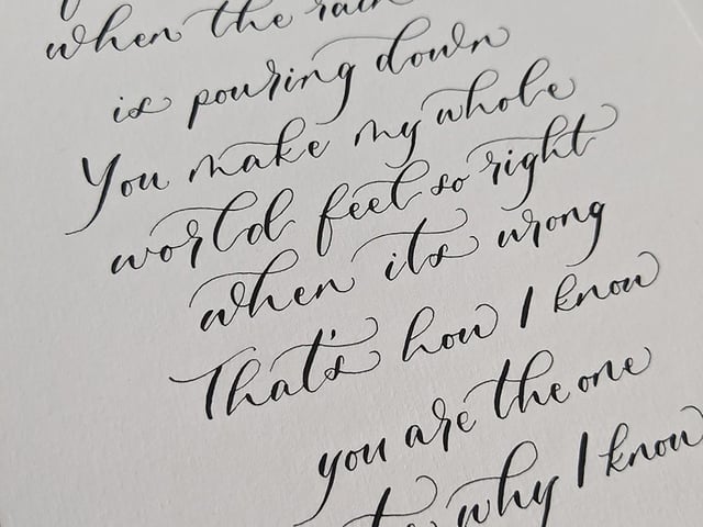 Image of modern wedding calligraphy created by Hannah at Hanmade Calligraphy