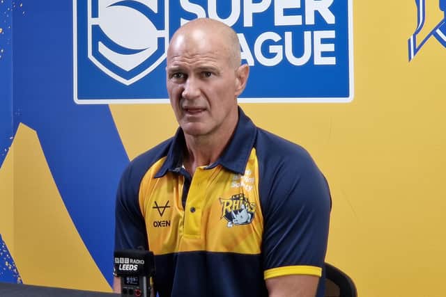 Brad Arthur speaks at his first press conferenced as Leeds Rhinos coach. Picture by Peter Smith.