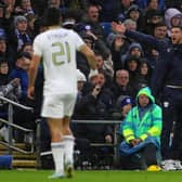 AXED: Mark Hudson, right, as Cardiff City boss, and an ex-Leeds United duo are considered among the frontrunners to replace him.
Photo by GEOFF CADDICK/AFP via Getty Images.