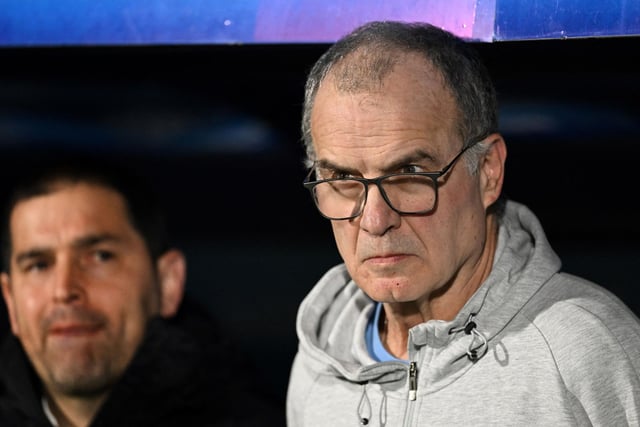 Bielsa is assisted by long-time coaching partner Pablo Quiroga, pictured out of focus behind the Argentine (Photo by EITAN ABRAMOVICH/AFP via Getty Images)