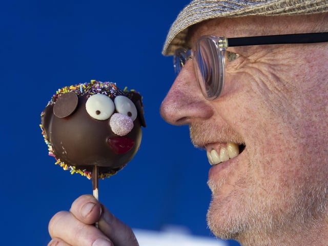 Chocolates, chutneys, cheeses and chilli are available. Pictured is Dave Bentley with a Fresh Fruit Choc Character.