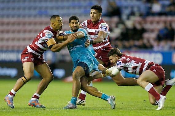 Nene Macdonald on the ball for Rhinos at Wigan in May. Picture by Ed Sykes/SWpix.com.