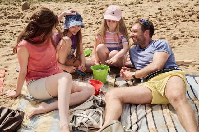 From left, Julie Preen (Posy Sterling), Heather Preen, Suzanne Preen and Mark Preen (Tom McKay). The story of the Preen family is told in the new Channel 4 drama Dirty Business (Picture: Rob Baker Ashton/Channel 4)