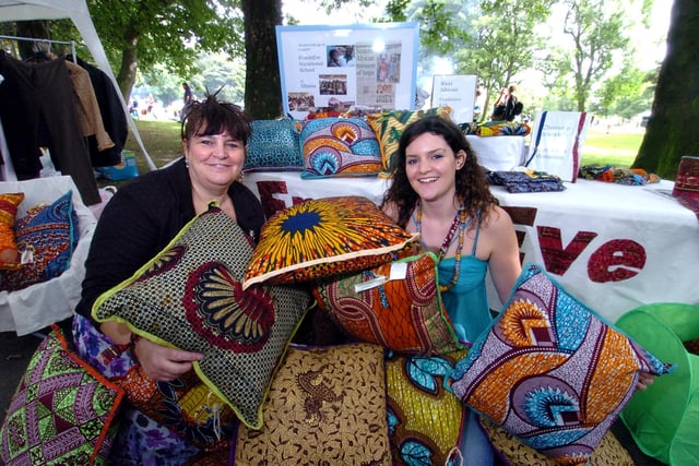 Elizabeth Baker with mum Susan selling cushions made in Ghana.