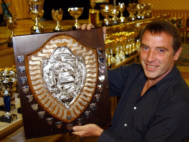Paul Aldcroft from Rowland Road WMC was celebrating winning of the Yorkshire Evening Post Shield in June 2003. He was handed with the shield at the presentation evening of the Leeds and District Billiards and Snooker Association. Pictured in June 2003.