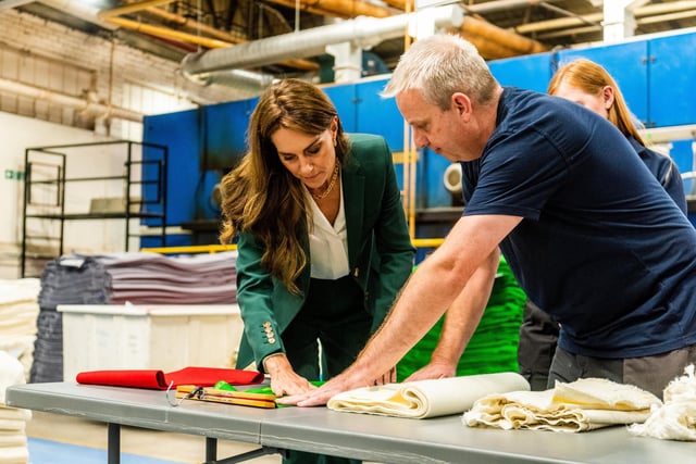 Kate's visit had her marvelling at the fabric used for her husband’s wedding military uniform and she loved the smell of the wool used in the process