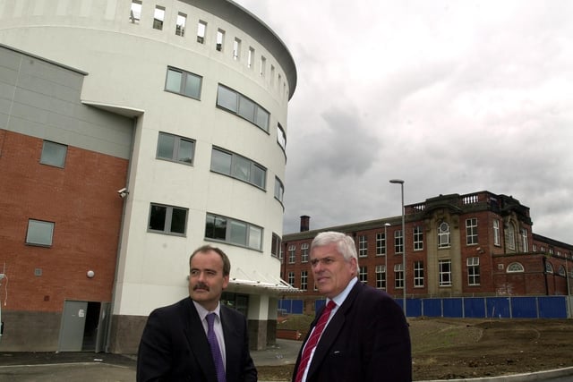Viewing the old and the new Lawnswood School are chair of Education Leeds Peter Ridsdale (right) and headteacher Milan Davidovic.