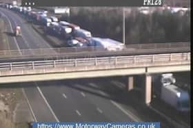 Traffic is building on the A1(M) near Leeds following the crash this morning. Photo: Motorway Cameras