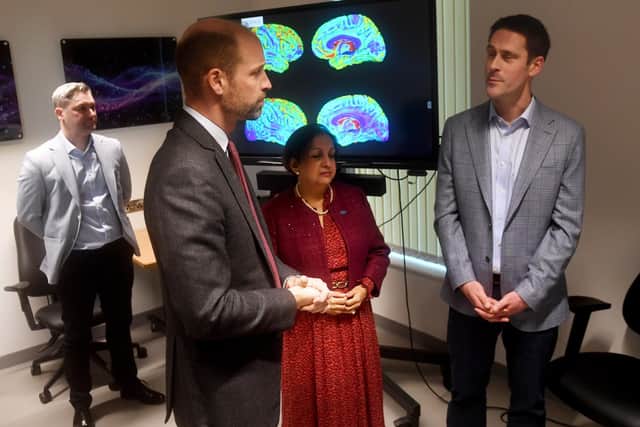 The Prince of Wales is pictured at the opening with Dr Agam Jung, director of the Motor Neurone Disease Centre, Dr Stuart Currie, Clinical Research Lead, and Dr Stefan William, Clinical Research Lead. Picture taken by Yorkshire Post Photographer Simon Hulme