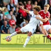 IMPRESSIVE RECRUIT: New Leeds United signing Ethan Ampadu, left, holds of Ryan Yates in Thursday evening's pre-season friendly against Nottingham Forest at Burton Albion. Photo by David Rogers/Getty Images.