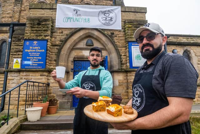 Real Hope Cafe at St Luke's Church, Holbeck, offers training and support to asylum seekers and refugees to give them the skills, confidence and knowledge to get paid work. 
Pictured from left to right is volunteer Hossein Darvishi from Iran with Arash Kourjani, creative manager. Photo: James Hardisty