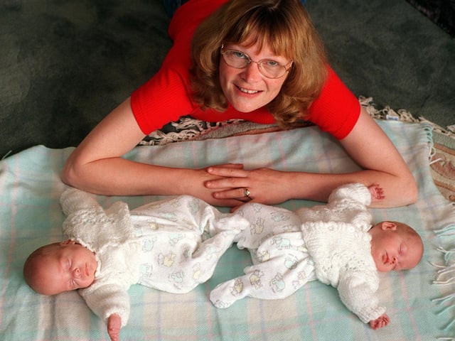 The cutest photo you will come across today. Julie Watson with twins John William, left and Alexander at home in Beeston in August 1998.