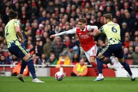 HISTORY: For Leeds United captain Liam Cooper, right, through his outing at Arsenal. Photo by David Price/Arsenal FC via Getty Images.