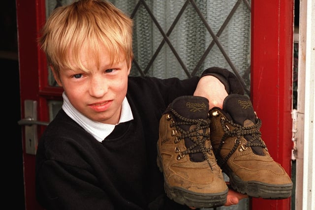 Pupil Daniel Abbott was turned away from school in April 1996 for wearing brown boots instead of black.