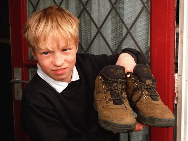Pupil Daniel Abbott was turned away from school in April 1996 for wearing brown boots instead of black.